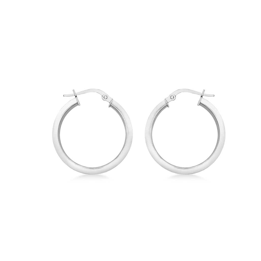 9ct White Gold Squared 18mm Hoop Earrings
