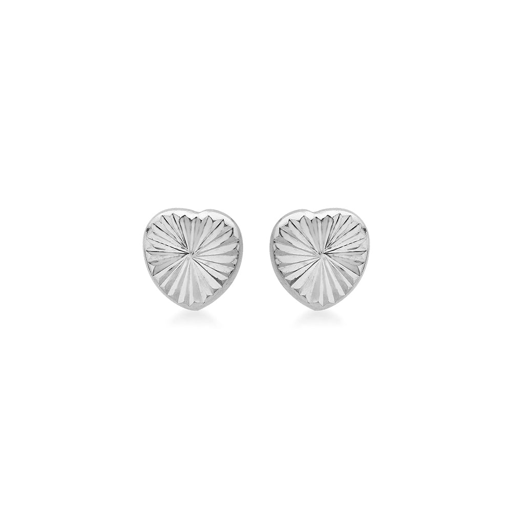 9ct White Gold Heart Stud Diamond Cut Earrings