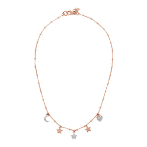 Bronzallure 18ct Rose Gold Plated Miss Heart Moon & Star CZ Necklace