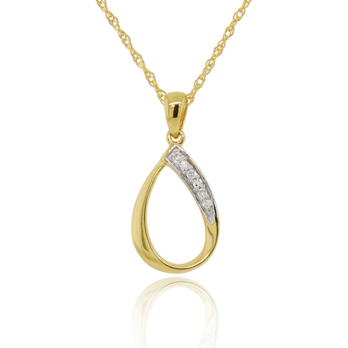 9ct Yellow Gold Tear Drop Diamond Set Pendant Necklace, 0.02ct