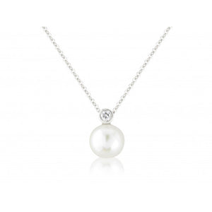 9ct White Gold Diamond & Pearl Necklace
