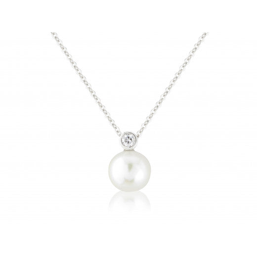 9ct White Gold Diamond & Pearl Necklace