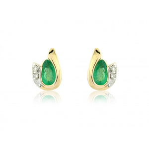 9ct Yellow Gold Pear Emerald & Diamond Detail Studs