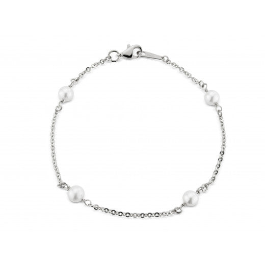 9ct White Gold Pearl & Trace Chain Bracelet