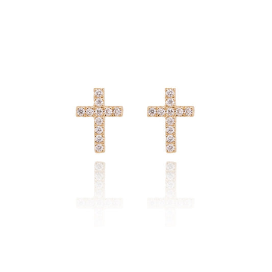 9ct Yellow Gold Diamond Set Cross Stud Earrings 0.08ct