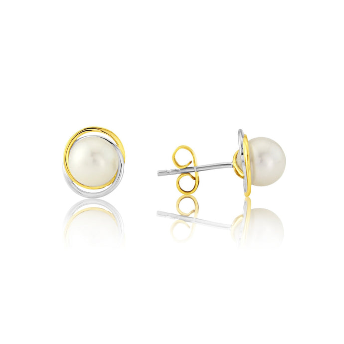 9ct Yellow & White Gold Pearl Swirl Earrings
