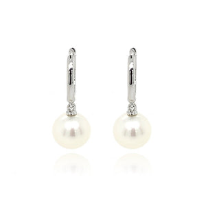 9ct White Gold Hoop Cultured Pearl Earrings