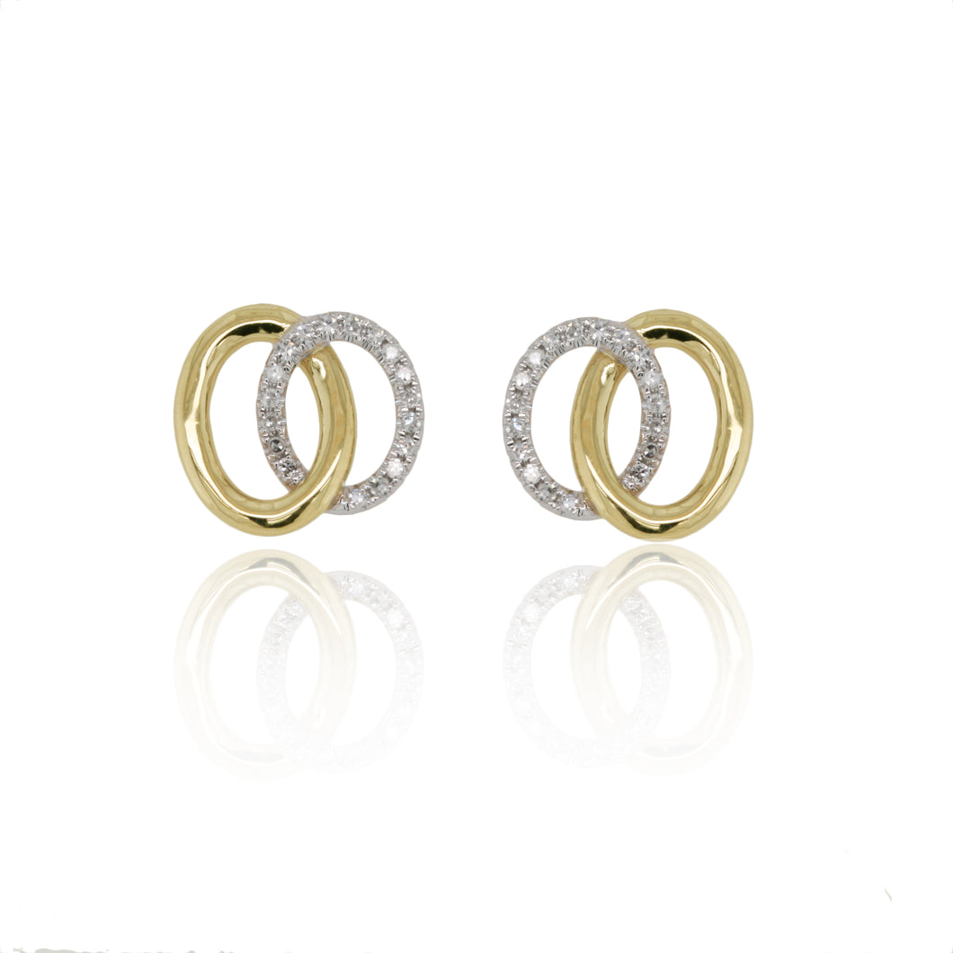 9ct Yellow & White Gold Interlocked Oval Diamond Stud Earrings 0.10ct
