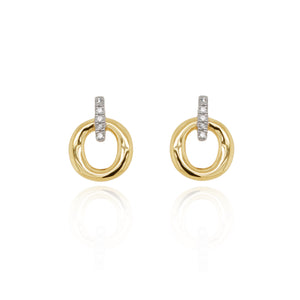 9ct Yellow & White Gold Diamond Drop Stud Earrings 0.03ct