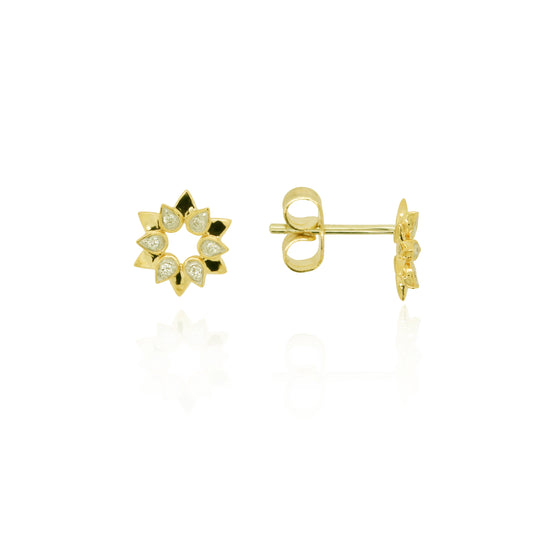 9ct Yellow Gold Open Sun Diamond Stud Earrings 0.04ct