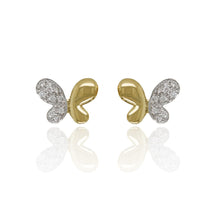 Load image into Gallery viewer, 9ct Yellow Gold Butterfly Diamond Stud Earrings, 0.06ct