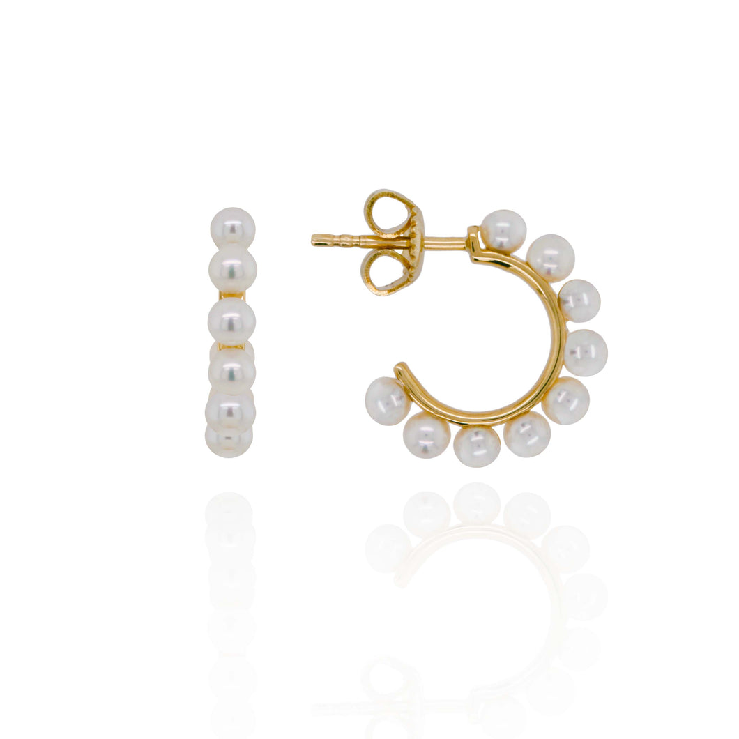 9ct Yellow Gold Cultured Pearl Hoop Stud Earrings