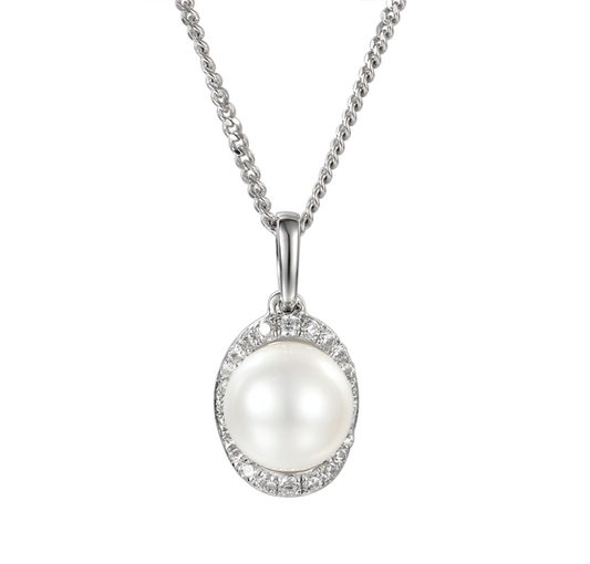 Sterling Silver Freshwater Pearl & Halo Necklace