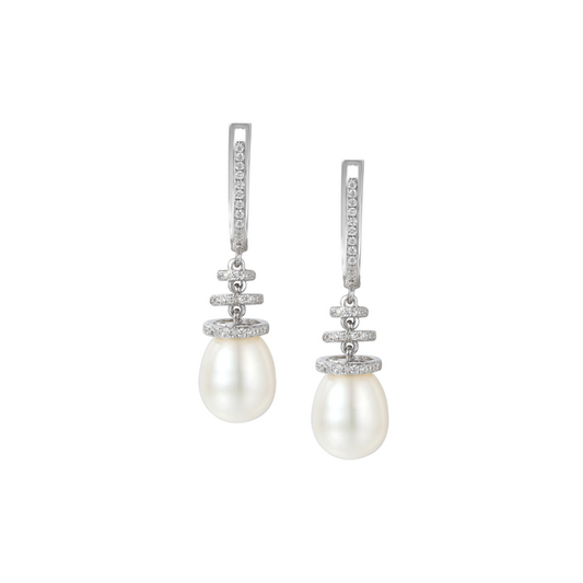 Sterling Silver Pearl & CZ Multi Drop Earrings