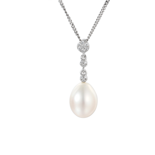 Sterling Silver Pearl & CZ Multi Drop Necklace