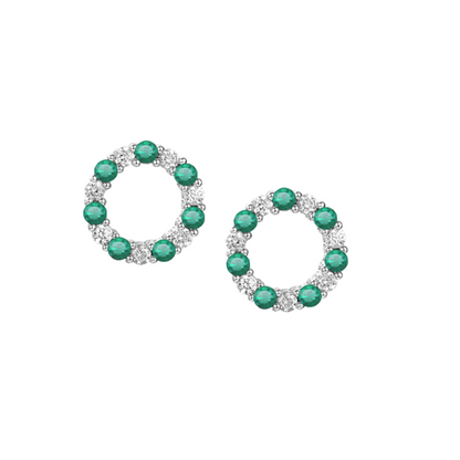 Sterling Silver Circle of Life CZ & Emerald Stud Earrings
