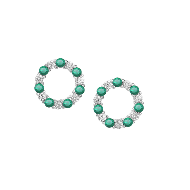 Sterling Silver Circle of Life CZ & Emerald Stud Earrings