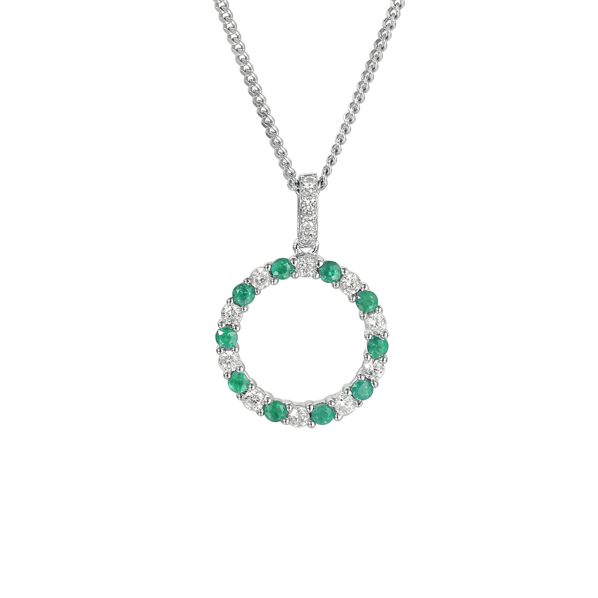 Sterling Silver Circle of Life CZ & Emerald Necklace