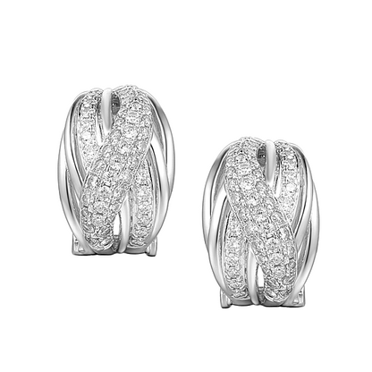 Sterling Silver Multi-Crossover CZ Clip Earrings