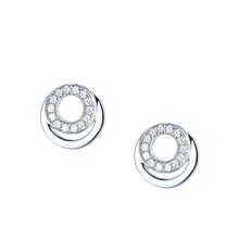 Load image into Gallery viewer, Sterling Silver Double Circle CZ Stud Earrings