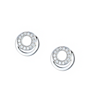 Sterling Silver Double Circle CZ Stud Earrings
