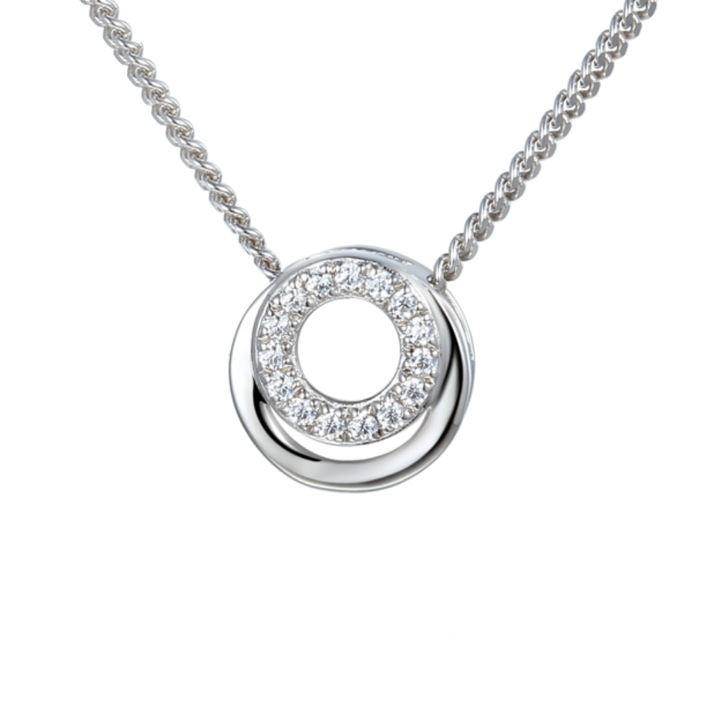 Sterling Silver Halo Styled Double Ring CZ Necklace