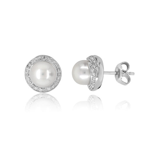 9ct White Gold Diamond & Pearl Stud Earrings 0.21ct