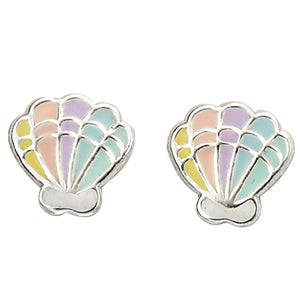 Sterling Silver Cute Enamel Colourful Shell Stud Earrings