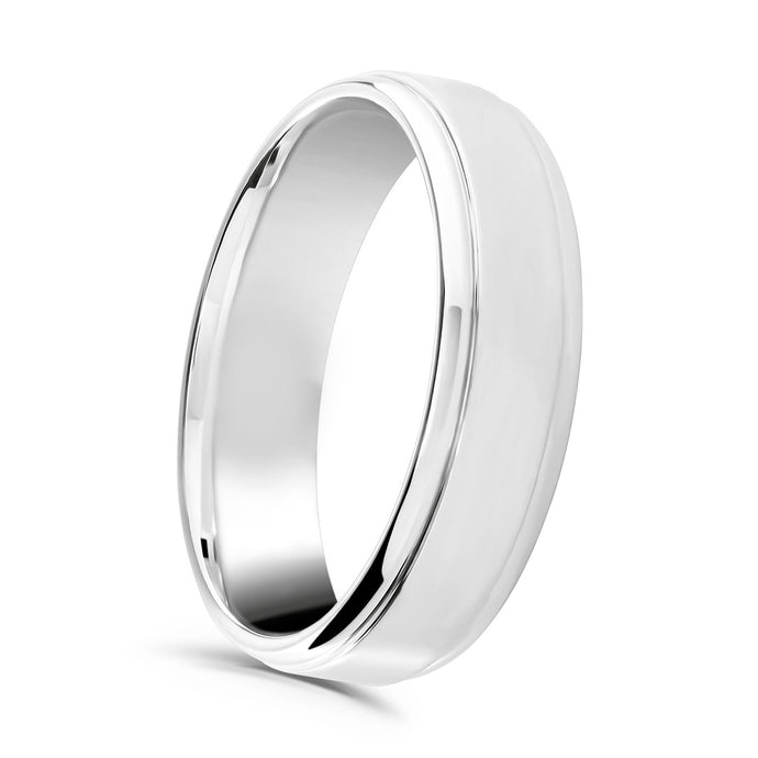 Palladium D Court Polished Two Line Inlaid Groove Ring 4mm