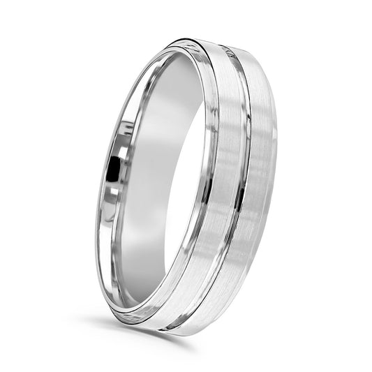Palladium Flat Court Matte & Polished Double Band Groove Ring 7mm