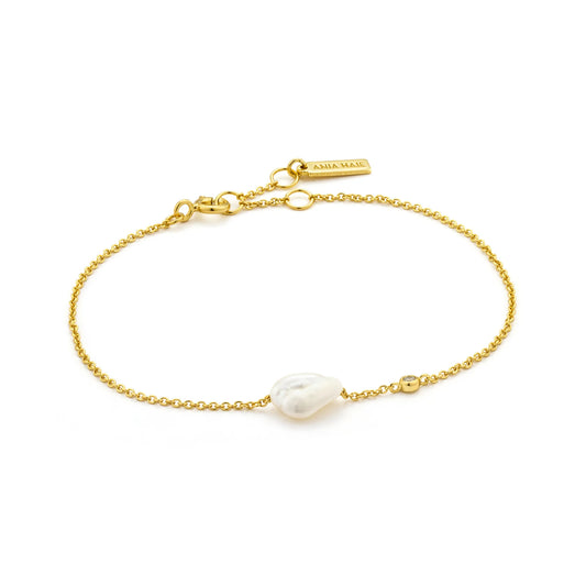 Ania Haie Yellow Gold Plated Baroque Pearl Bracelet