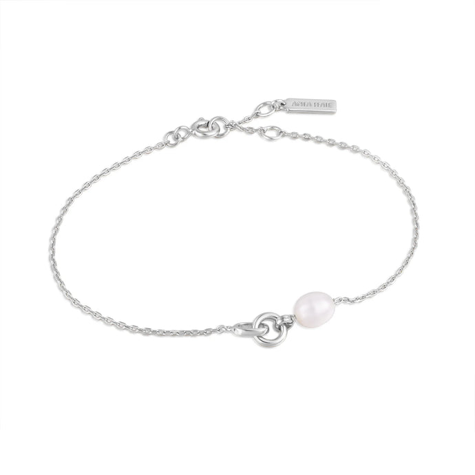 Ania Haie Rhoduim Plate Silver Pearl Link Bracelet
