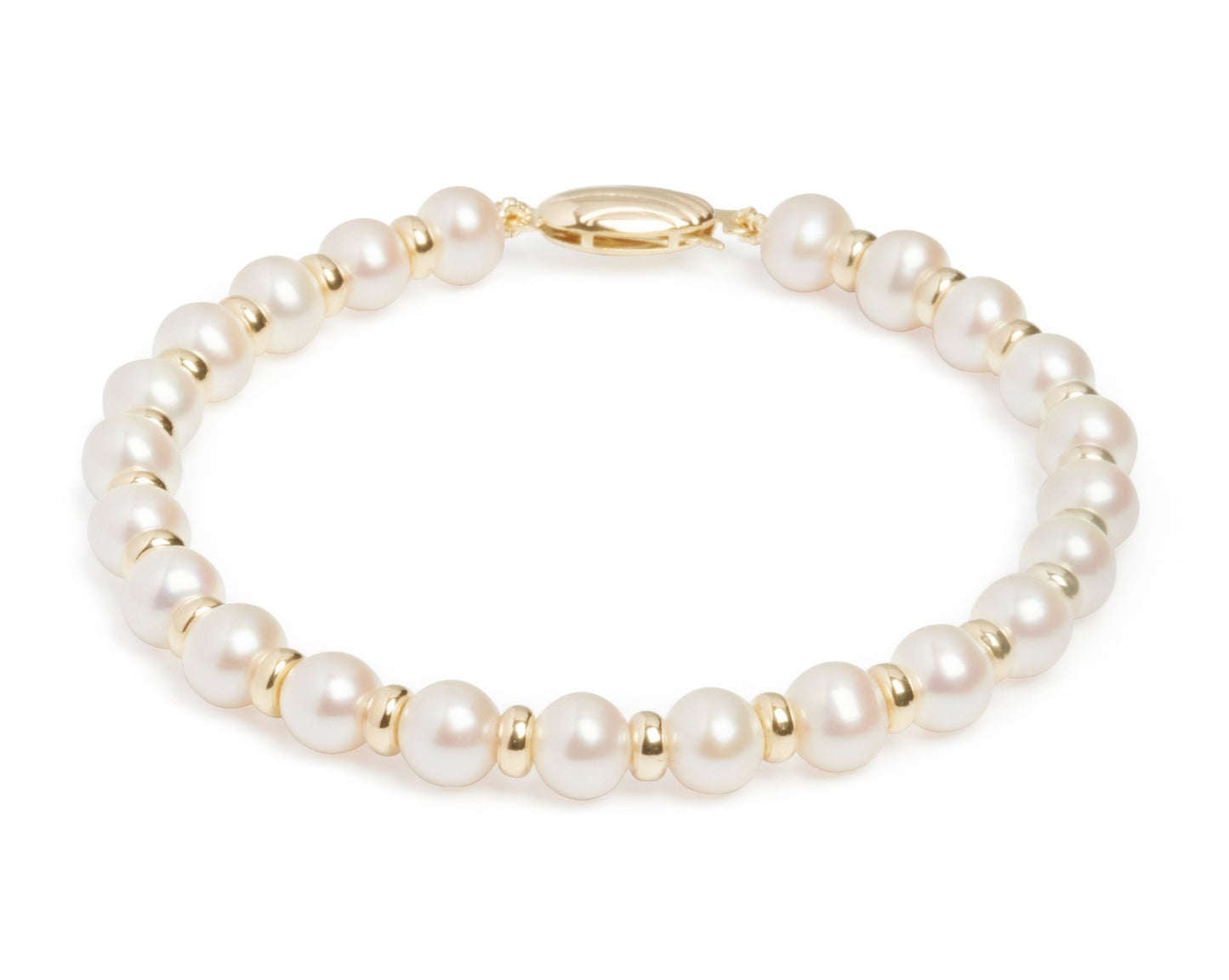 9ct Yellow Gold Alternating Cultured Pearl & Gold Bead Bracelet