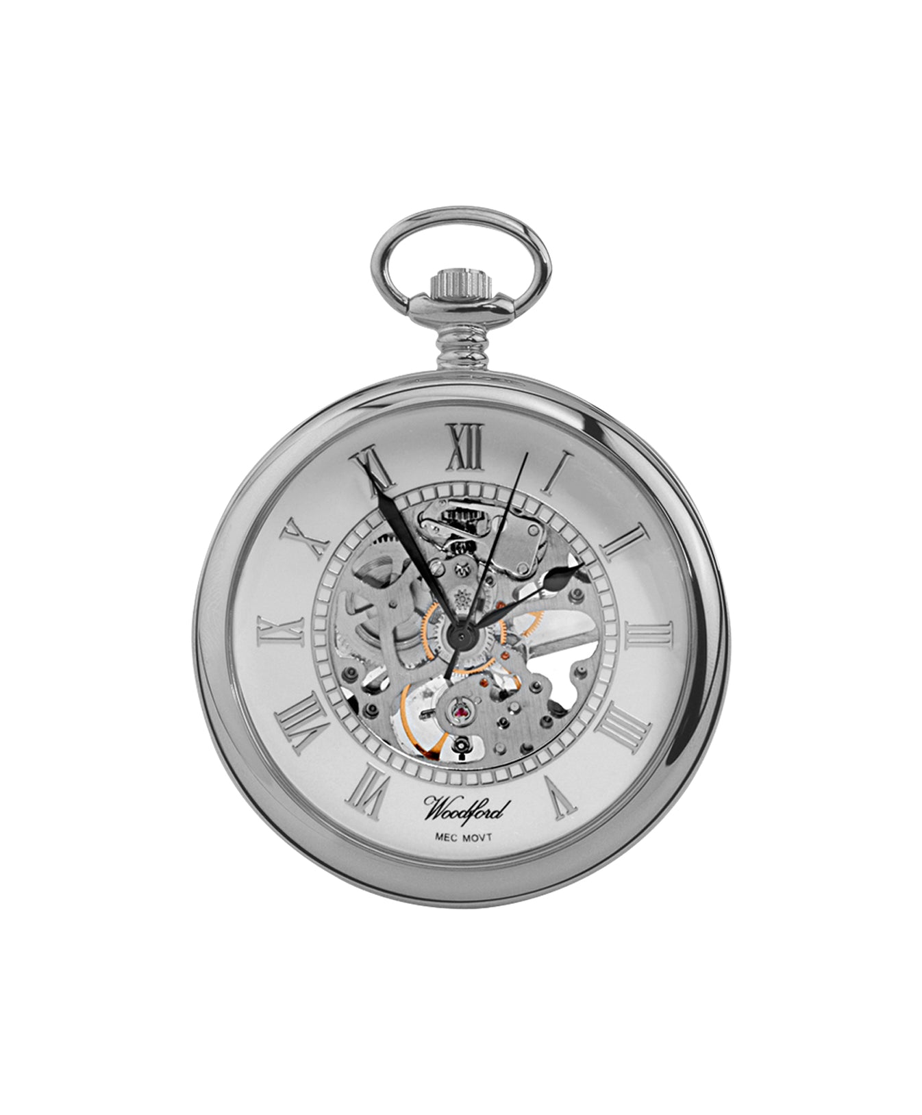 Woodford 50mm Chrome Plated Skeleton Pocket Watch Official Stockists