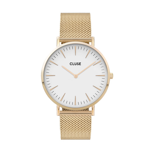 Cluse 38mm Boho Chic Gold Colour White Dial Mesh Watch