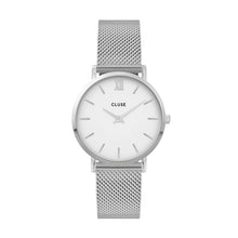 Load image into Gallery viewer, CLUSE 33mm Minuit White Dial Stainless Steel Silver Mesh Watch