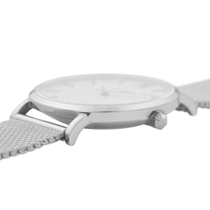 CLUSE 33mm Minuit White Dial Stainless Steel Silver Mesh Watch