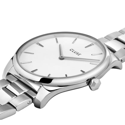 Cluse 38mm Féroce White Dial Stainless Steel Link Watch