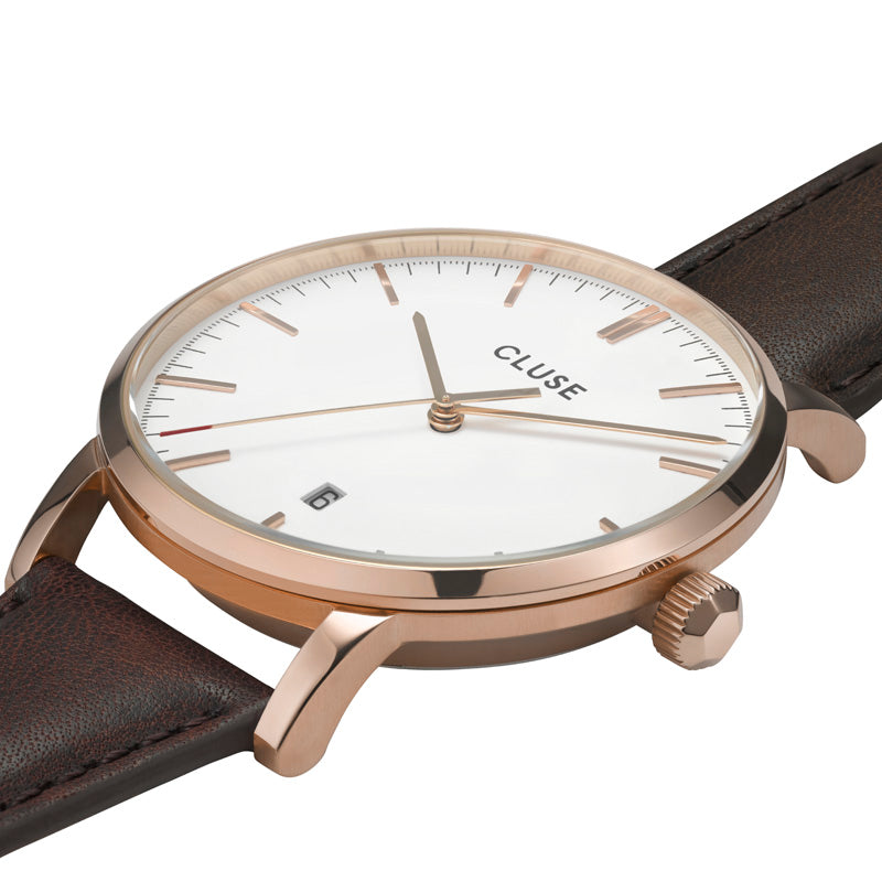 Cluse 40mm Aravis Classic White Dial Date Tracker Leather Watch