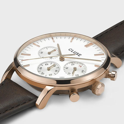 Cluse 40mm Aravis Chronograph Leather Strap Watch
