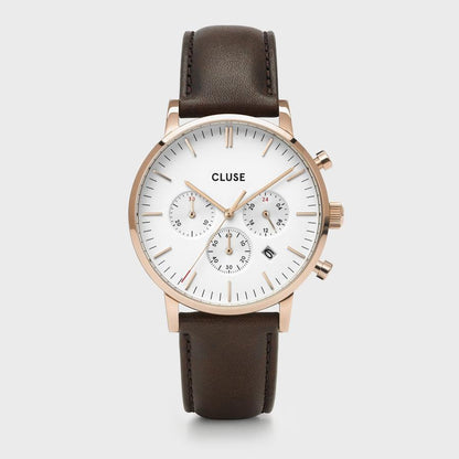 Cluse 40mm Aravis Chronograph Leather Strap Watch