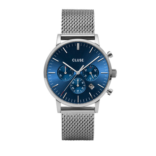 Cluse 40mm Aravis Blue Chronographic Stainless Steel Mesh Watch
