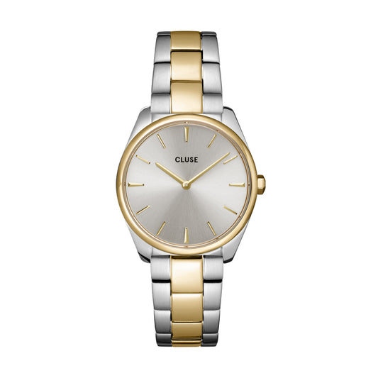 An image of Cluse 31mm Féroce Silver & Yellow Gold Toned Stainless Steel Link Watch From official stockists Jack Murphy Jewellers