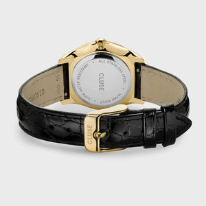CLUSE 31mm Féroce Gold Toned Black Leather Strap Watch