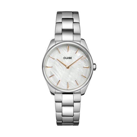 Cluse 31mm Féroce Silver Toned Mother of Pearl Dial Steel Link Watch