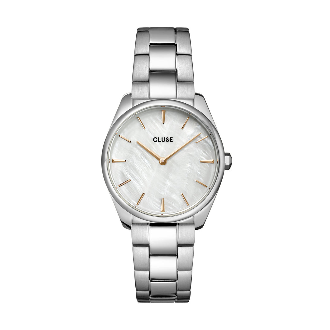 Cluse 31mm Féroce Silver Toned Mother of Pearl Dial Steel Link Watch