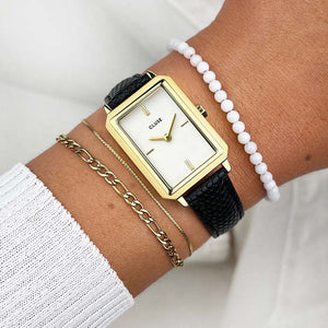 Cluse 30mm Fluette White Dial Yellow Gold Toned Leather Strap Watch