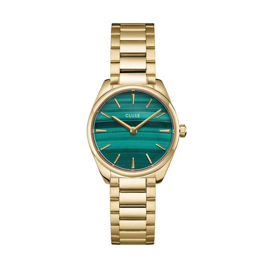 Cluse 25mm Féroce Mini Royal Yellow Gold Toned & Green Dial Link Watch