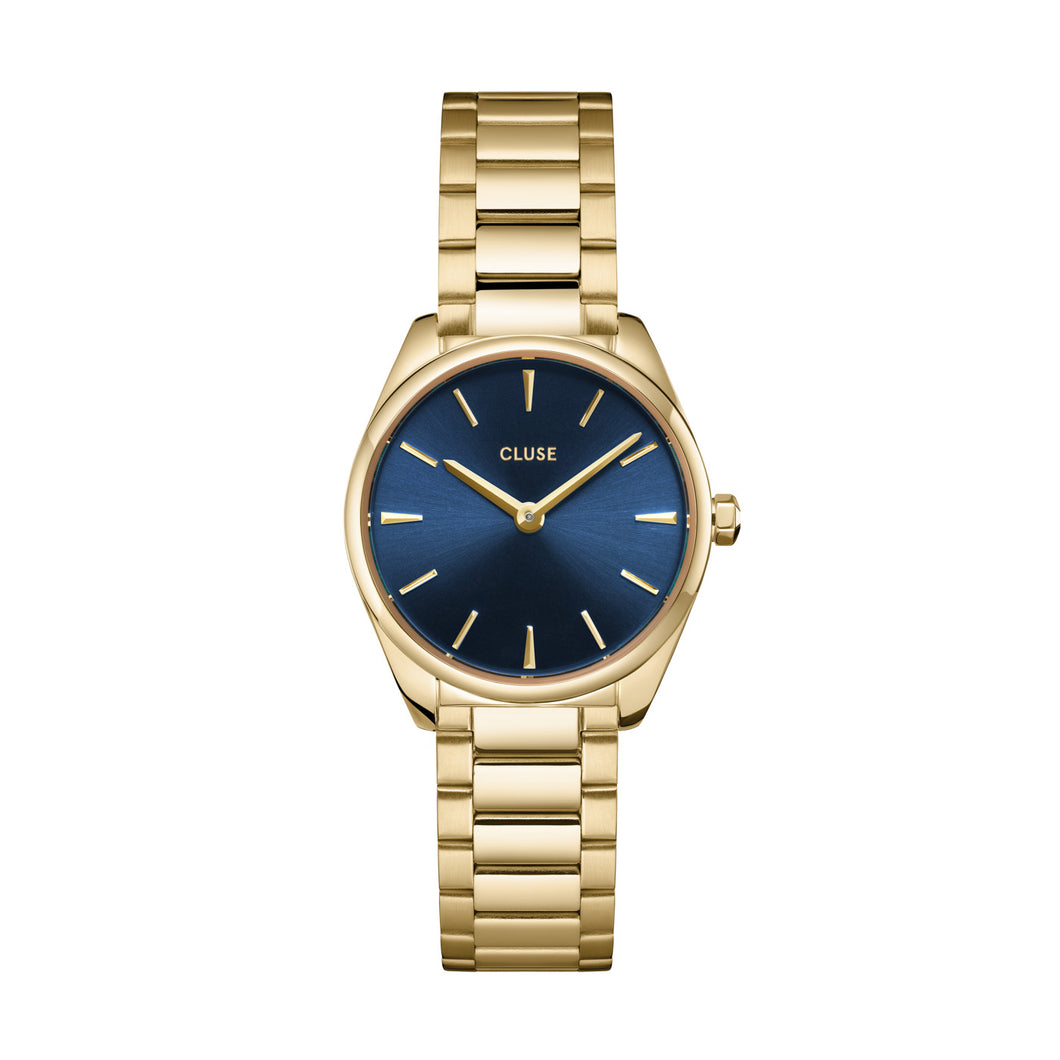 Cluse 25mm Féroce Mini Royal Blue & Gold Toned Stainless Steel Link Watch