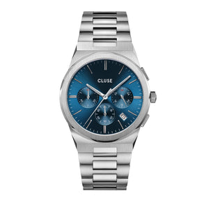 Cluse 40mm Vigoureux Blue Chronograph Stainless Steel Link Watch